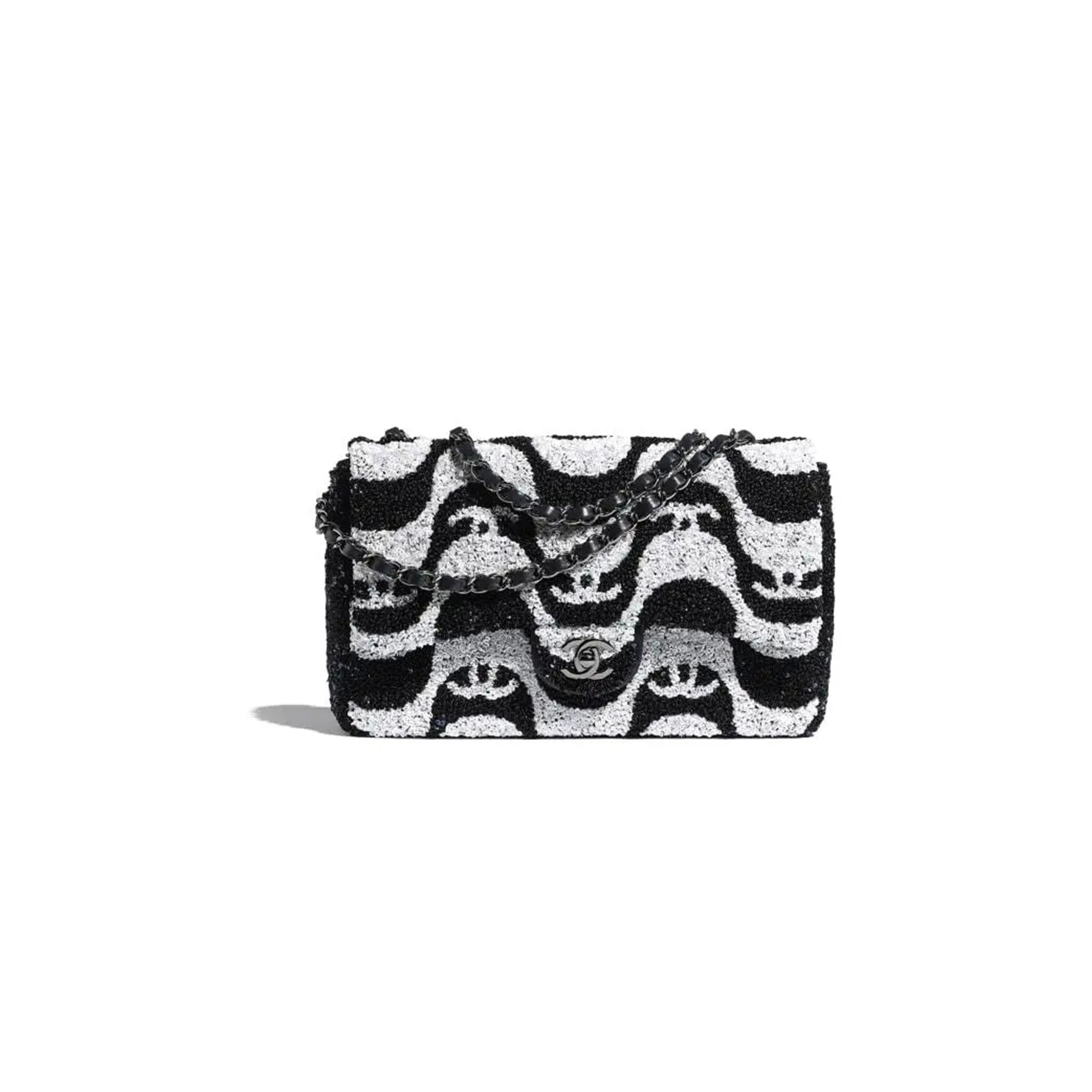 CHANEL MASTER SEQUINS WHITE & BLACK FLAP BAG A01112 (25*15*6cm)